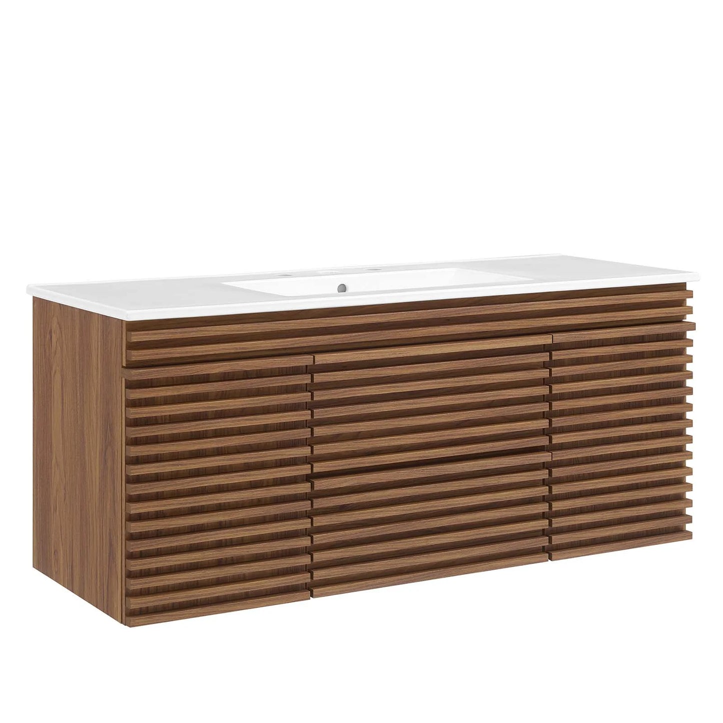 Modway Render 48" Wall-Mount Bathroom Vanity in Walnut White