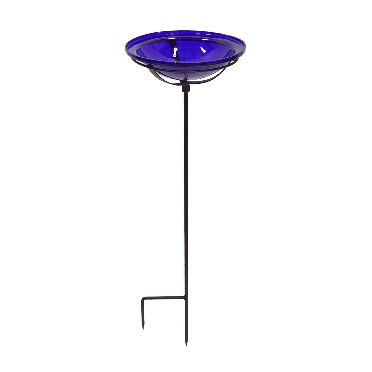 Achla Designs 12 In Hand Blown Crackle Glass Birdbath w/ Stake, Cobalt Blue