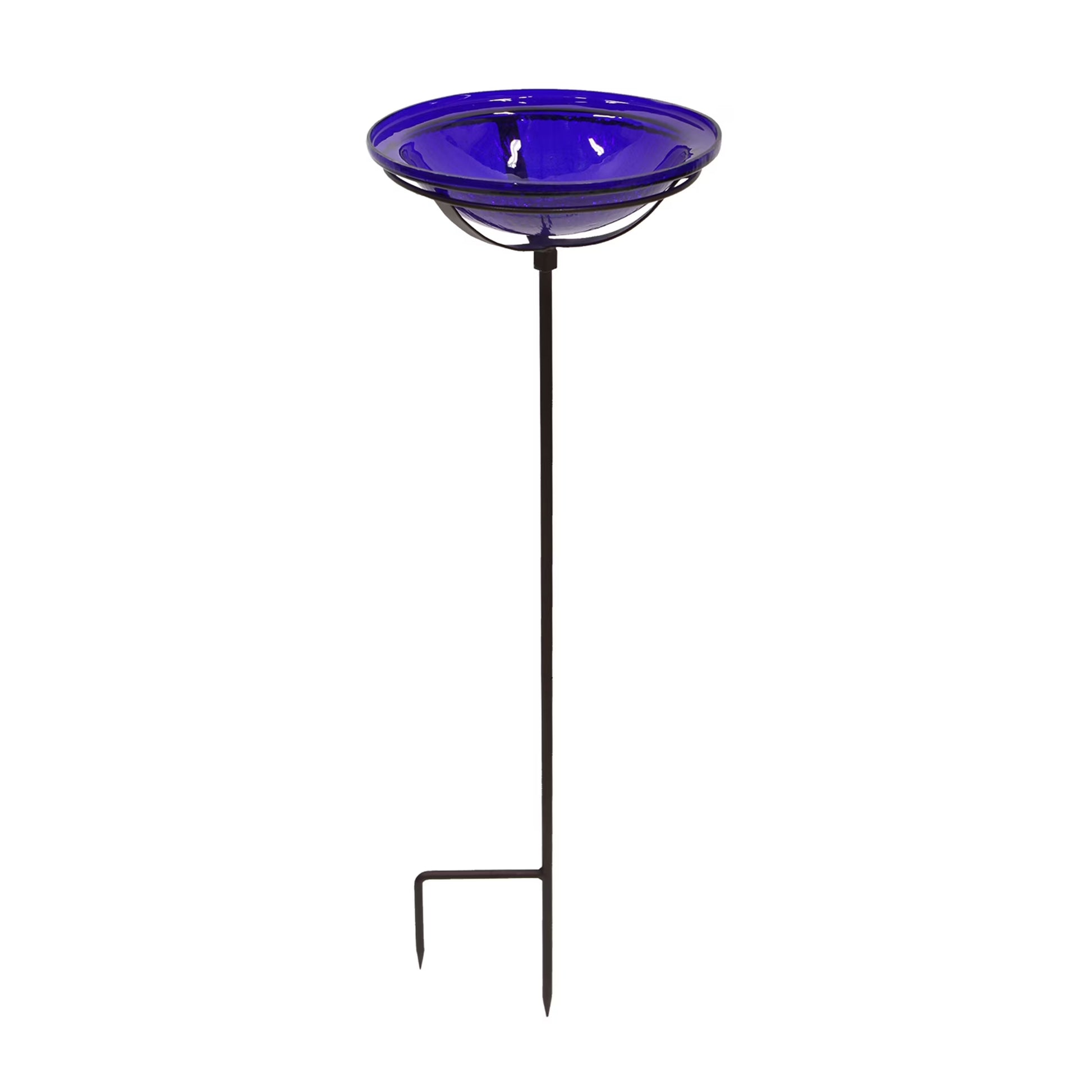 Achla Designs 12 In Hand Blown Crackle Glass Birdbath w/ Stake, Cobalt Blue