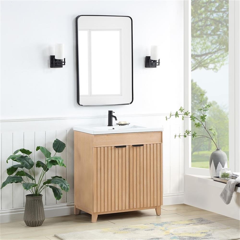 Palos 30" Single Bath Vanity in Fir Wood Brown with Drop-In White Ceramic Basin