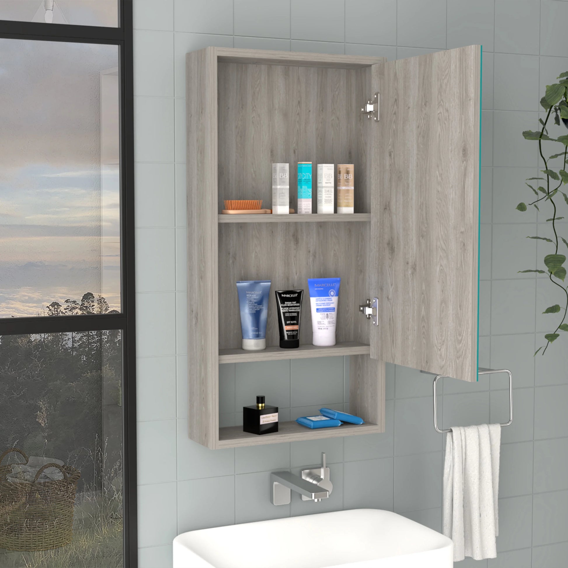 DUOSONG Medicine Cabinet Irvine, One External Shelf, Light Gray Finish Light Gray Particle Board Bath & Faucets Bathroom Storage