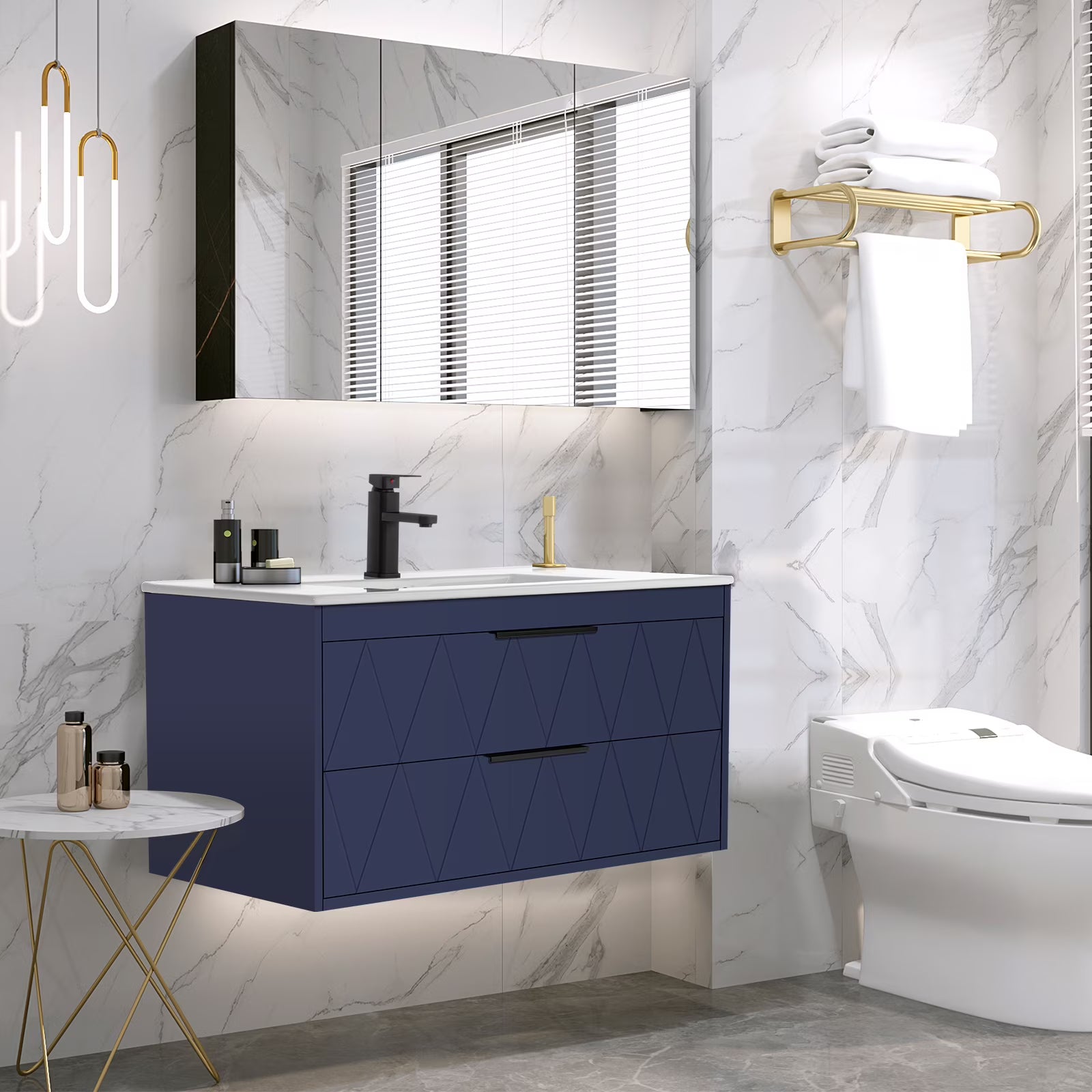 Eclife 36" Modern Bathroom Vanity Sink Combo with Ceramic Top, Faucet, Floating Cabinet
