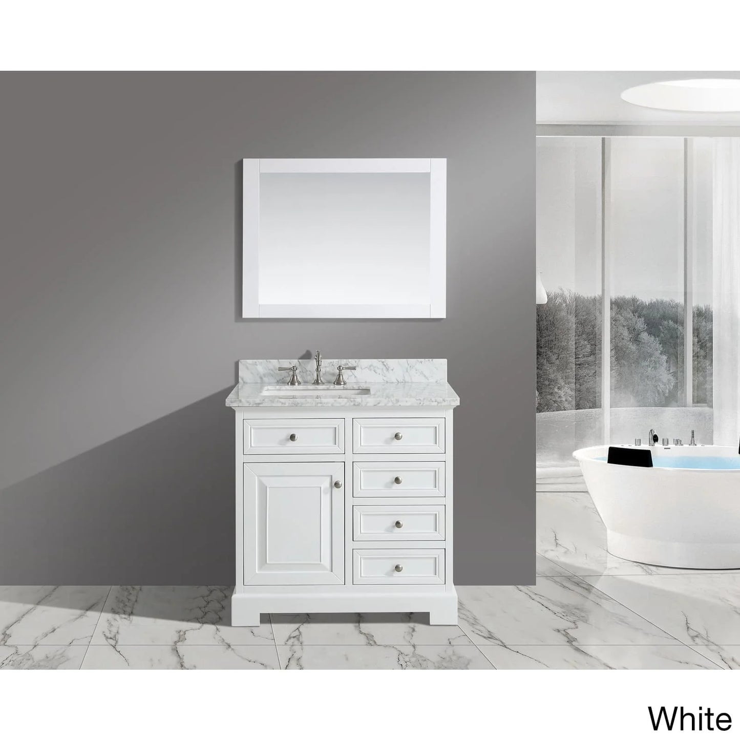 Urban Furnishings Rochelle White Italian Carrara Marble and Grey Wood 36-inch Bathroom Sink Vanity Set Distressed Grey