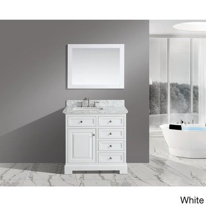 Urban Furnishings Rochelle White Italian Carrara Marble and Grey Wood 36-inch Bathroom Sink Vanity Set Distressed Grey