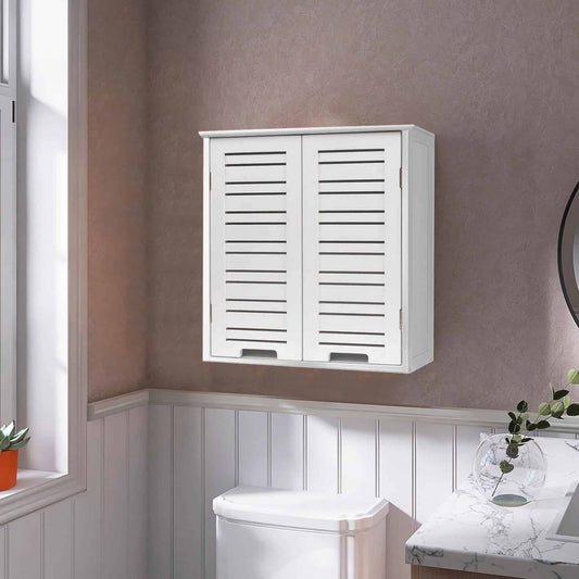 Wall-Mounted Bathroom Cabinet with Double Vented Doors, Compact Storage Organizer for Toiletries, White Finish - Miami Collection