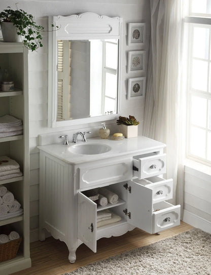 Benton Collection 42" Light Blue Cottage Bathroom Vanity with White Marble Top