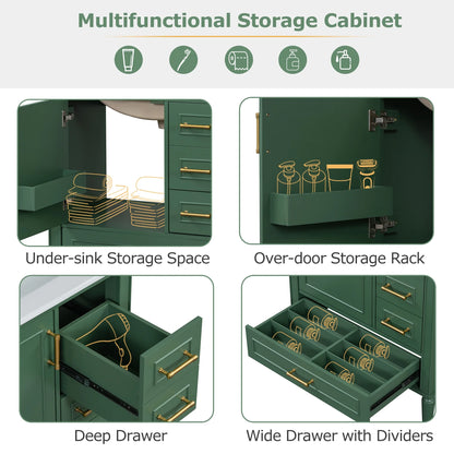 ENSHUI Traditional 30-Inch Bathroom Vanity Set, Floor Standing, with Three Drawers, Soft Close Doors, Long Gold Metal Handles