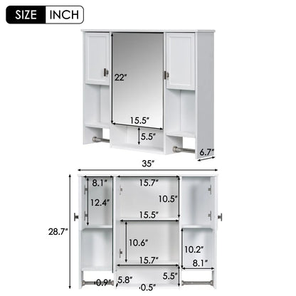 IVV Wall Mounted Bathroom Cabinet with Mirror, Modern Over The Toilet Storage Cabinet, White Medicine Cabinet Organizer with 3 Doors, 2 Towel Bars, Open Storage & Adjustable Shelves