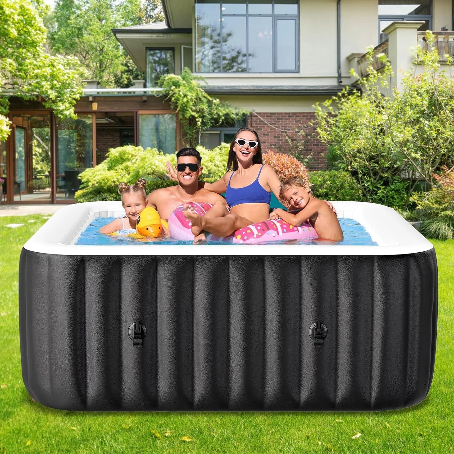 73" X 73" X 25" Inflatable Hot Tub for 4-6 Person Square, 240 Gallon Large Portable Hottub Spa with 130 Bubble Air Jets, Blow Up Spa Bathtub with LED Control Panel, 2 Filter, Temperature up to 104��F