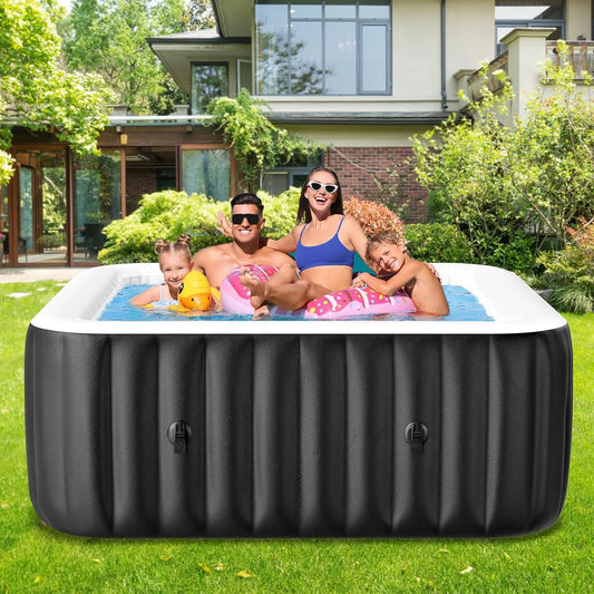 73" X 73" X 25" Inflatable Hot Tub for 4-6 Person Square, 240 Gallon Large Portable Hottub Spa with 130 Bubble Air Jets, Blow Up Spa Bathtub with LED Control Panel, 2 Filter, Temperature up to 104��F