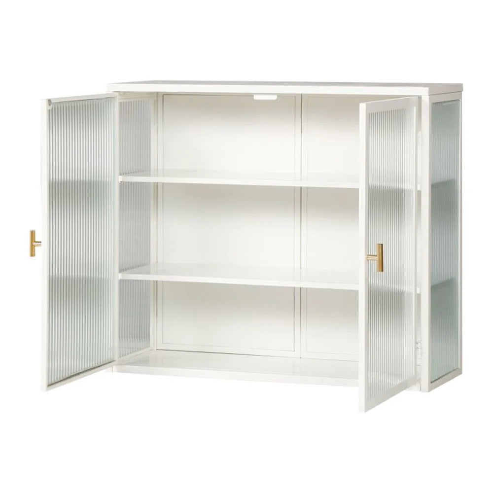Hassch Wall Mounted Kitchen Pantry Sideboard with 2 Glass Doors, Metal Storage Cabinet Dining Cupboard for Bathroom Kitchen Living Room Dining Room, 27.56"L x 9.06"W x 23.62"H, White