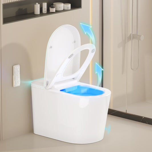 Smart Toilet with Bidet Built in, Bidet Toilet with Heated Seat and Night Light, Modern Tankless Toilet with UV for Bathroom, One Piece Toilets with Soft Close, Dryer, Foot Sensor, Auto Lid&Seat