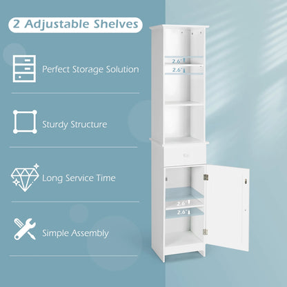 Costway Bathroom Tall Storage Cabinet Freestanding Linen Tower w/ Open Shelves & Drawer