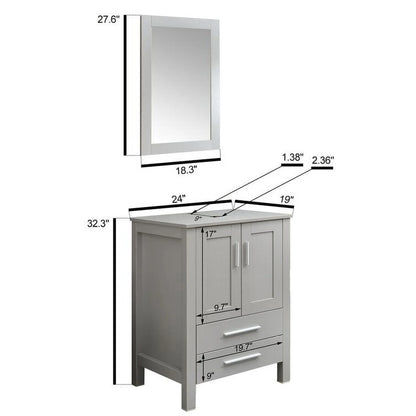 PULUOMIS 24'' Single Bathroom Vanity with Manufactured Wood Top with Mirror, Gray