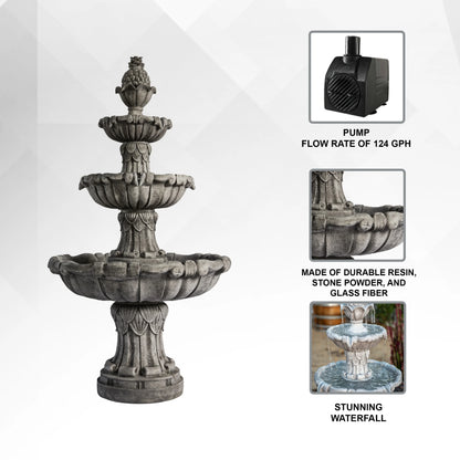 XBrand 58.3" 3-Tier Outdoor Freestanding Water Fountain - Classic Leaf Design, Large Bird Bath with Pump - Ideal for Yard, Lawn and Garden D��cor