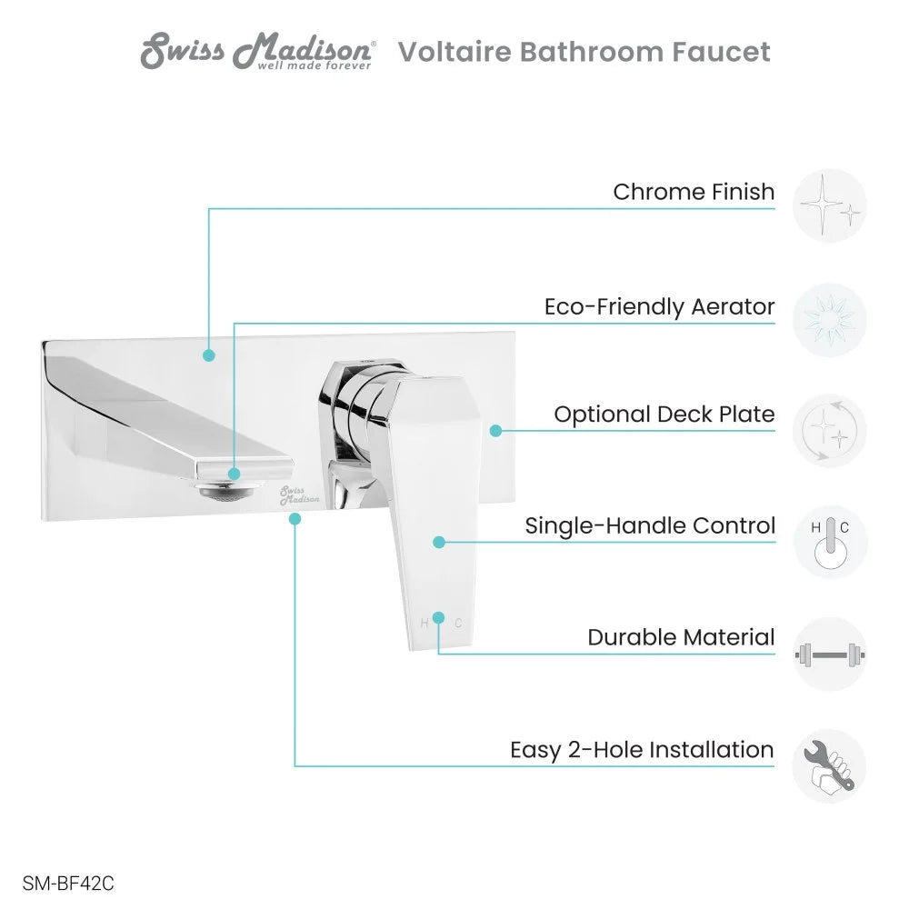 Voltaire Single-Handle, Wall-Mount, Bathroom Faucet in Chrome