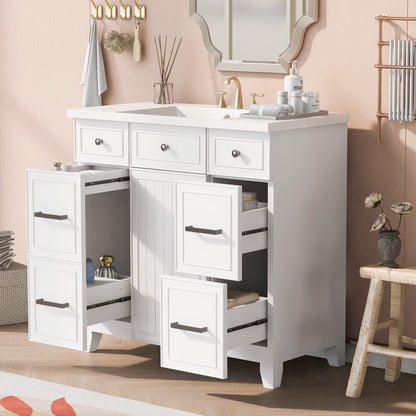 viswild 30" Bathroom Vanity with Ceramic Sink, Soft Close Drawers & Adjustable Shelf, Compact Freestanding Cabinet for Small Spaces, Black