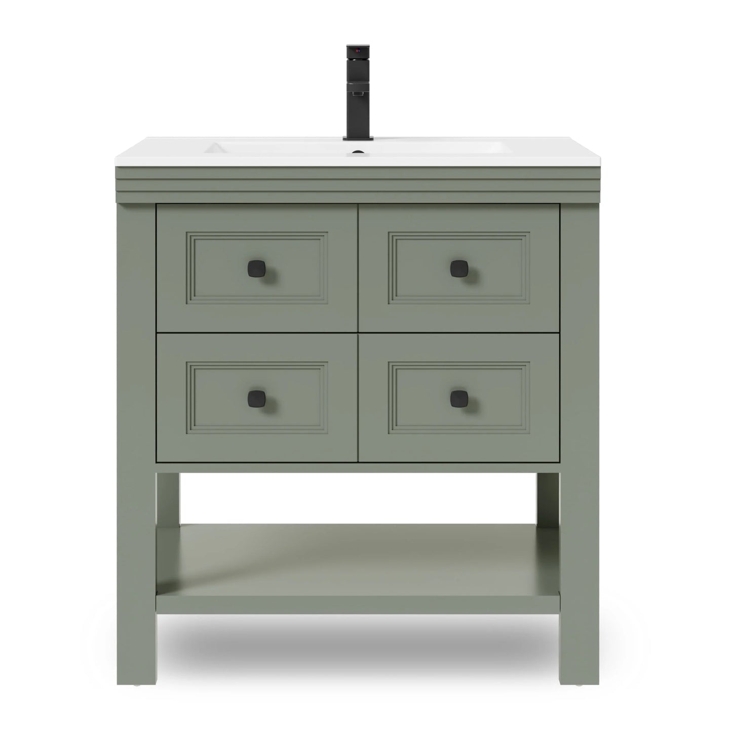 Eclife 30" Single Bathroom Vanity With Ceramic Sink Top, 2 Smooth Drawers, Faucet