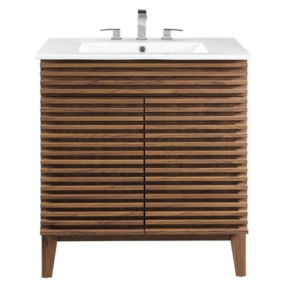Modway Render 30" Bathroom Vanity Cabinet in Walnut White