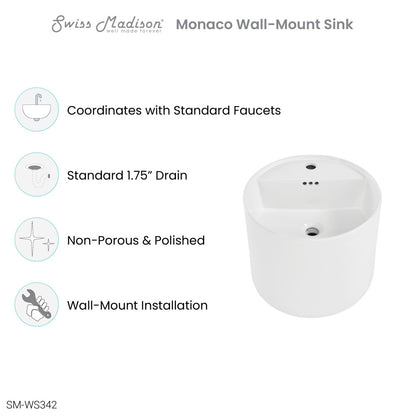 Monaco 18" Round Wall-Mount Bathroom Sink