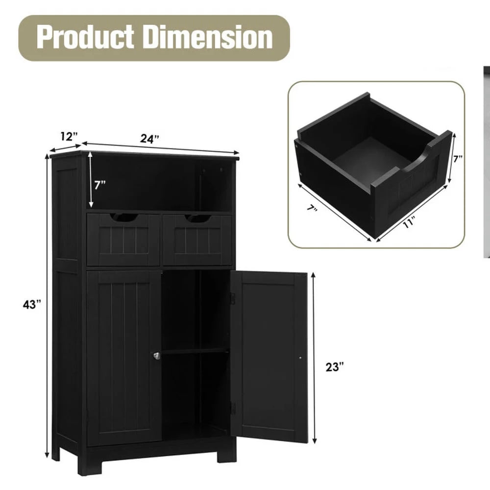 Spaco Bathroom Wooden Side Cabinet with 2 Drawers and 2 Doors-Black, Bathroom Storage Cabinet for Entryway Storage, Home Office Furniture