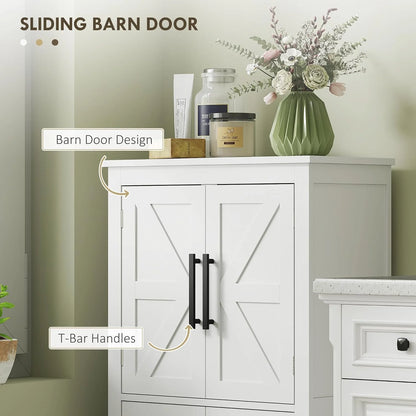 ZIRAV Farmhouse Bathroom Storage Cabinet with 4 Barn Doors, Bathroom Floor Cabinet with 2 Adjustable Shelf, Freestanding Storage Cupboard, White