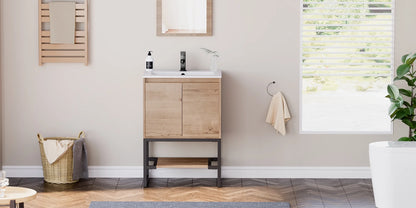 Eclife 24 Inch Freestanding Bathroom Vanity with Drop-In Sink Top, Water Efficient Faucet, Fast Drain, Overflow with Tiny Backsplash