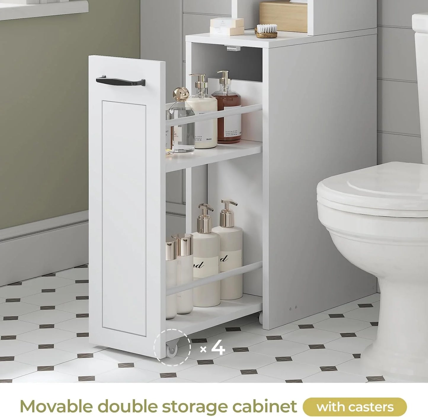 Frhnenha Over The Toilet Storage Cabinet with Pulley, Bathroom Storage Cabinet, with Adjustable Shelf and Open Shelf for Bathroom, Restroom, Laundry, White
