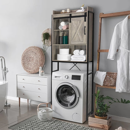 Zimtown Retro Style Over the Toilet Bathroom Storage Space Saver with Cabinet and Open Shelf, Retro Gray