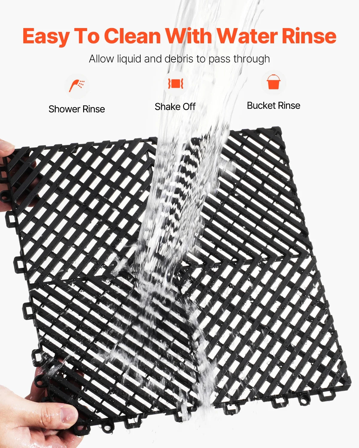 KFFKFF Drainage Floor Mat Set, 12�� x 12�� Modular Interlocking Padding, Set of 55 Connectable Drainage Mats, Slip-Resistant Black PP Drainage Floor and Bath Mat, Suitable for Garage, Garden