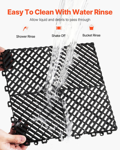 KFFKFF Drainage Floor Mat Set, 12�� x 12�� Modular Interlocking Padding, Set of 55 Connectable Drainage Mats, Slip-Resistant Black PP Drainage Floor and Bath Mat, Suitable for Garage, Garden