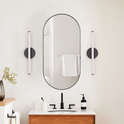 TEHOME Chrome Oval Recessed Bathroom Medicine Cabinet with Mirror Stainless Steel Metal Framed Oblong Pill Shaped Bathroom Cabinet with Mirror 16x33''