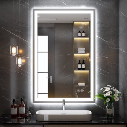JSneijder 40x32 inch LED Bathroom Mirror, Wall Mounted Frameless Lighted Bathroom Mirror, Dimmable, Anti-Fog, Horizontal/Vertical
