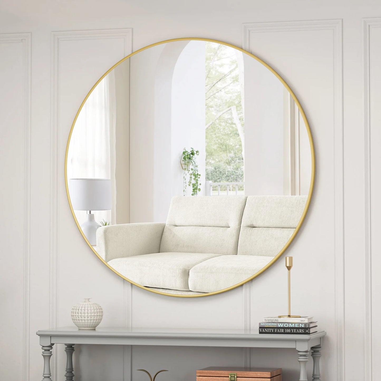 48" Round Mirror, Wall Circle Mirrors with Metal Framed, Circular Vanity Mirror Dressing Mirror for Bathroom, Living Room, Bedroom Wall Decor, Black