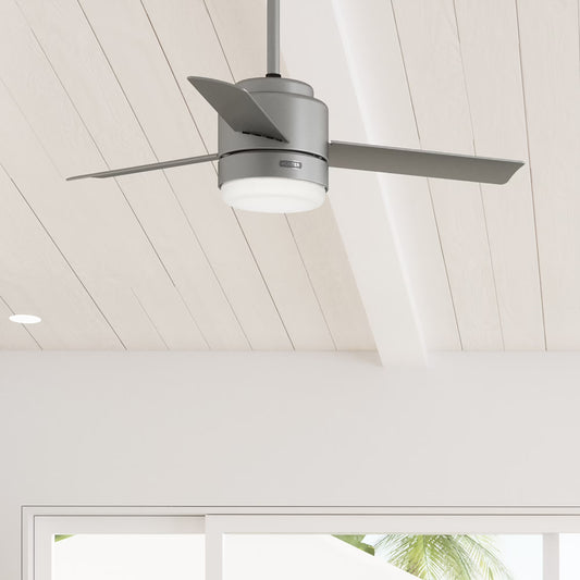 Hunter - Gilmour Indoor/Outdoor Ceiling Fan With Light, Remote, 44-inch, Matte Silver, Casual-style, 3-speed WhisperWind Motor, 51845, for Porches, Bathrooms