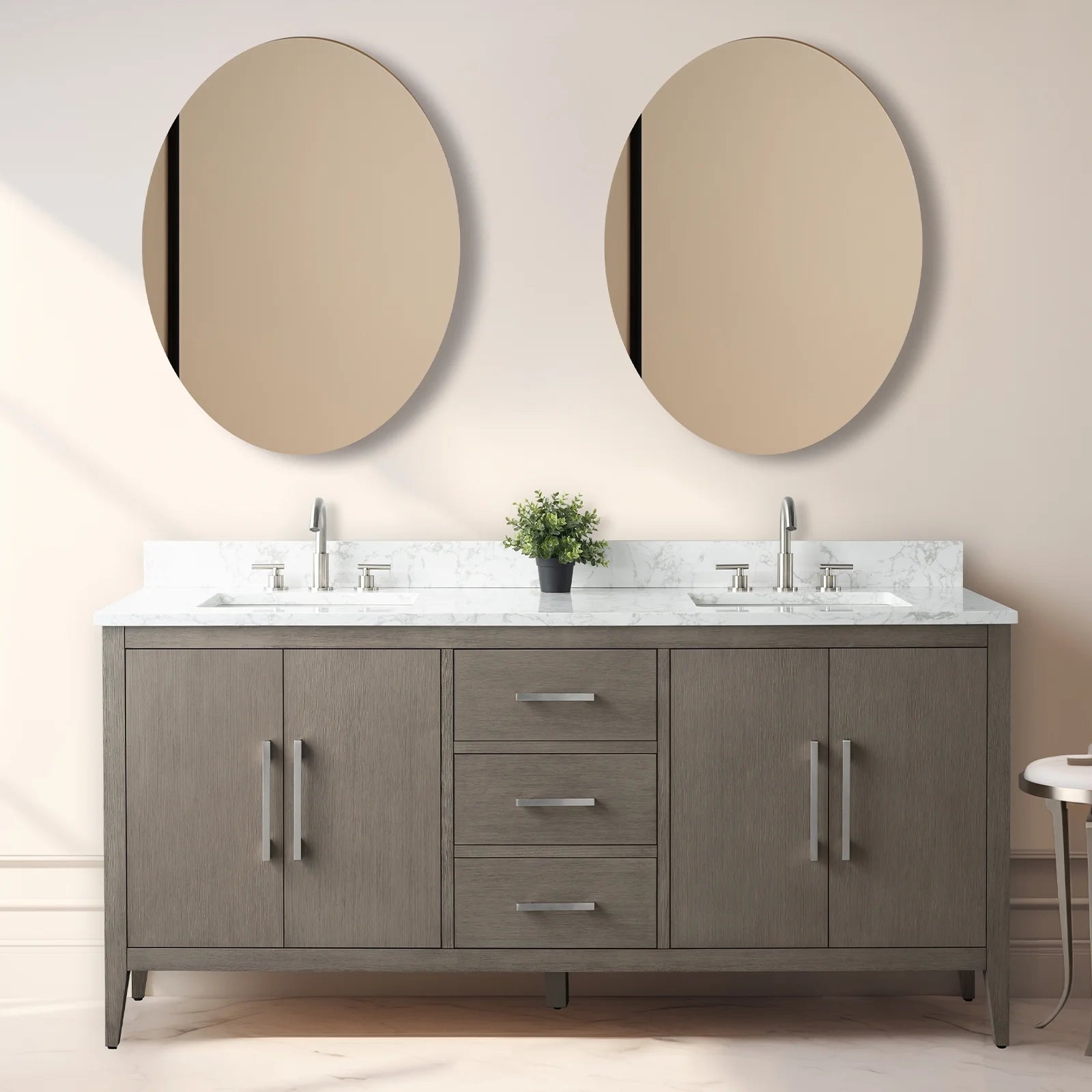Vanity Art 72�� Double Sink Bathroom Vanity Cabinet with Engineered Marble Countertop