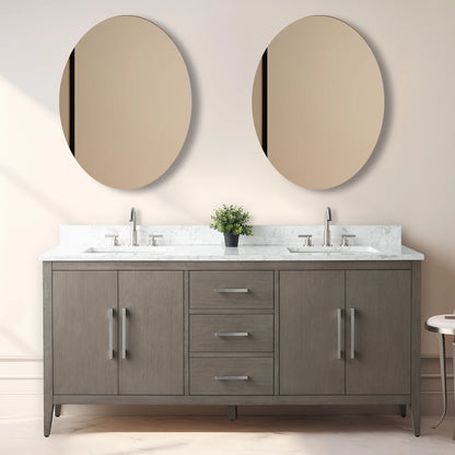 Vanity Art 72�� Double Sink Bathroom Vanity Cabinet with Engineered Marble Countertop