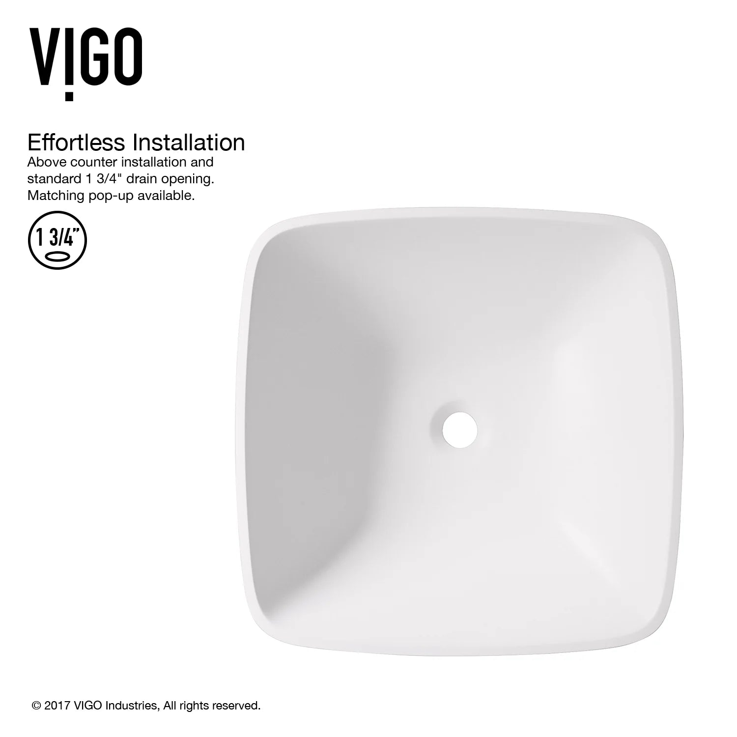 VIGO Hyacinth Modern White Matte Stone 14 in. L x 14 in. W x 4 in. H Square Vessel Bathroom Sink