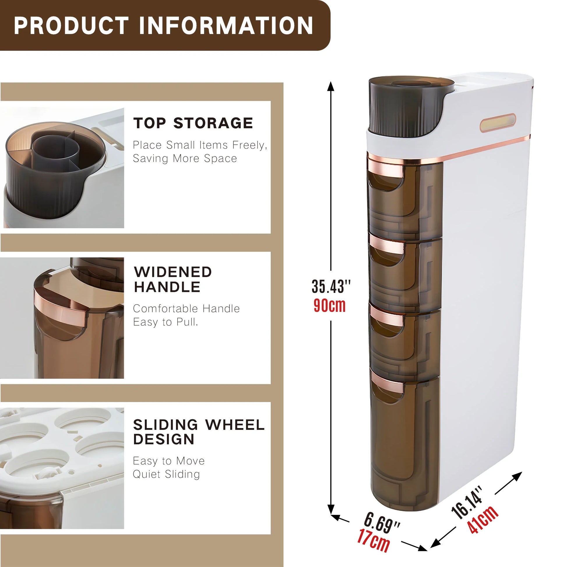 RAZXNAOR 4-Tiers Slim Bathroom Storage Cabinet, Narrow Organizers with Drawers, Beside Toilet Paper Storage for Bathroom