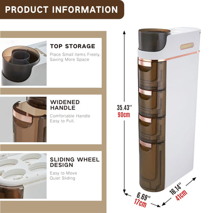 RAZXNAOR 4-Tiers Slim Bathroom Storage Cabinet, Narrow Organizers with Drawers, Beside Toilet Paper Storage for Bathroom