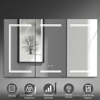 Ktaxon 48"x28" LED Bathroom Mirror Cabinet with Lights, Wall-Mounted Medicine w/ Defogger, Dimmable, Memory function, Outlets & USB, White