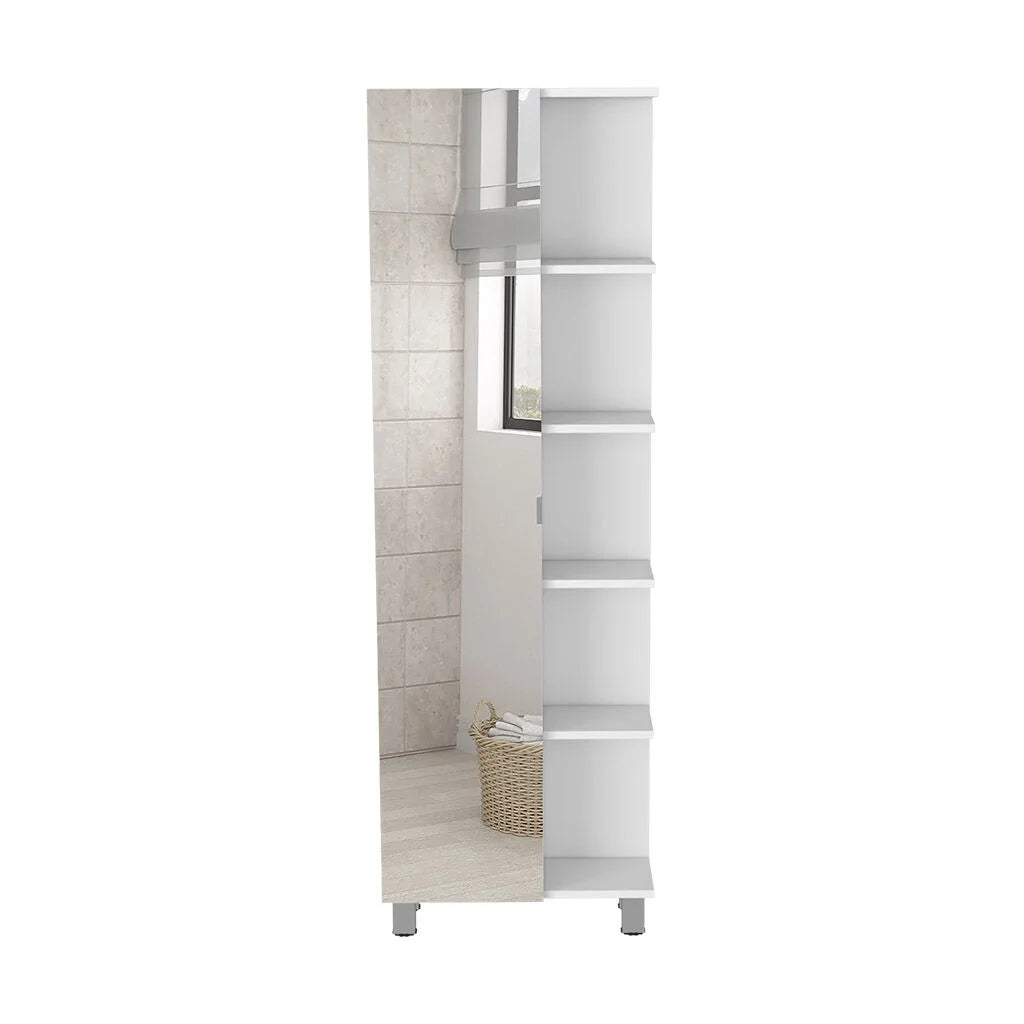DUOSONG Urano Mirror Linen Cabinet, Four Interior Shelves, Five External Shelves -White White Particle Board Bath & Faucets Bathroom Storage