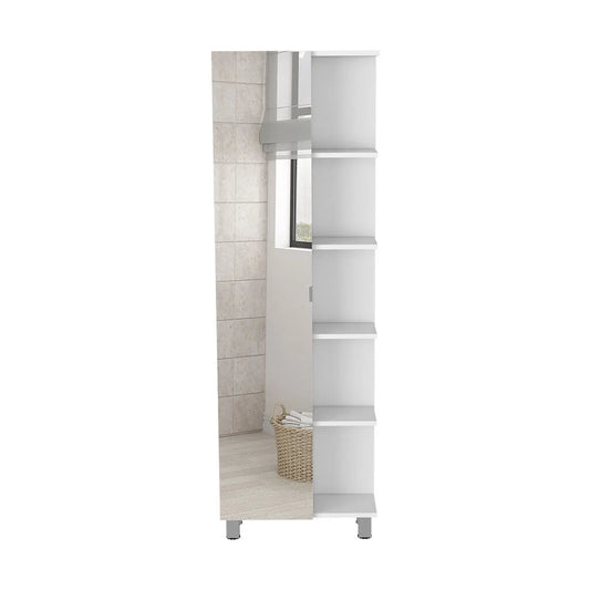 DUOSONG Urano Mirror Linen Cabinet, Four Interior Shelves, Five External Shelves -White White Particle Board Bath & Faucets Bathroom Storage