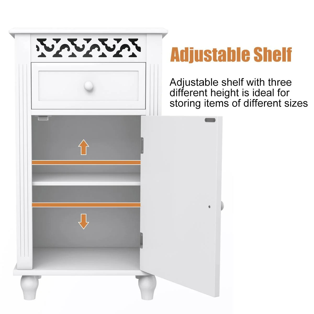 Giantex Storage Floor Cabinet W/One Cabinet Two-Layer Adjustable Shelves & One Drawer Bathroom Cupboard Organizer Kitchen Collection Cabinet Shelf Nightstand Beside End Table White (1 Drawer)