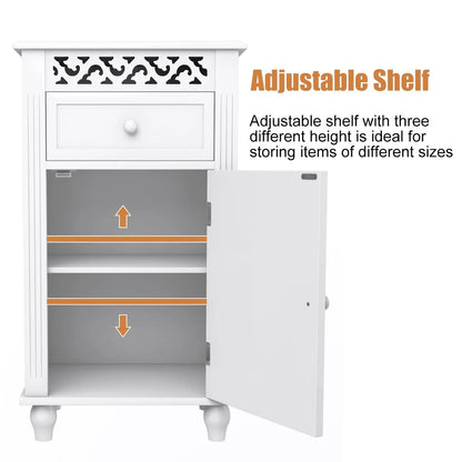 Giantex Storage Floor Cabinet W/One Cabinet Two-Layer Adjustable Shelves & One Drawer Bathroom Cupboard Organizer Kitchen Collection Cabinet Shelf Nightstand Beside End Table White (1 Drawer)