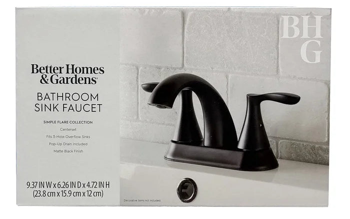 (2 pack) Better Homes & Gardens Simple Flair 4" Centerset Bathroom Faucet in Matte Black