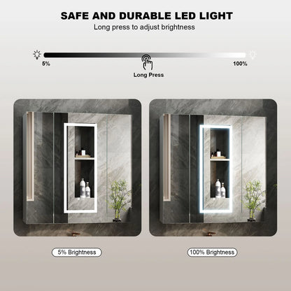 LED Lighted Medicine Cabinet With Mirror Large 3 Doors Medicine Cabinet Bathroom