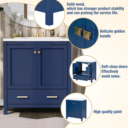 Harper & Bright Designs 30" White Bathroom Vanity with Single Sink, Bathroom Combo Cabinet Undermount Sink with 2 Doors and a Drawer, Soft Closing, Multifunctional Storage, Solid Wood Frame