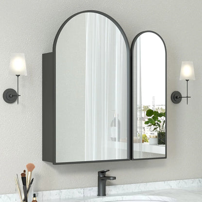 Black Arched Medicine Cabinet with Mirror,Black Medicine Cabinet with 2 Doors,Bathroom Medicine Cabinets Mirror Wall Mounted,24x28Inch