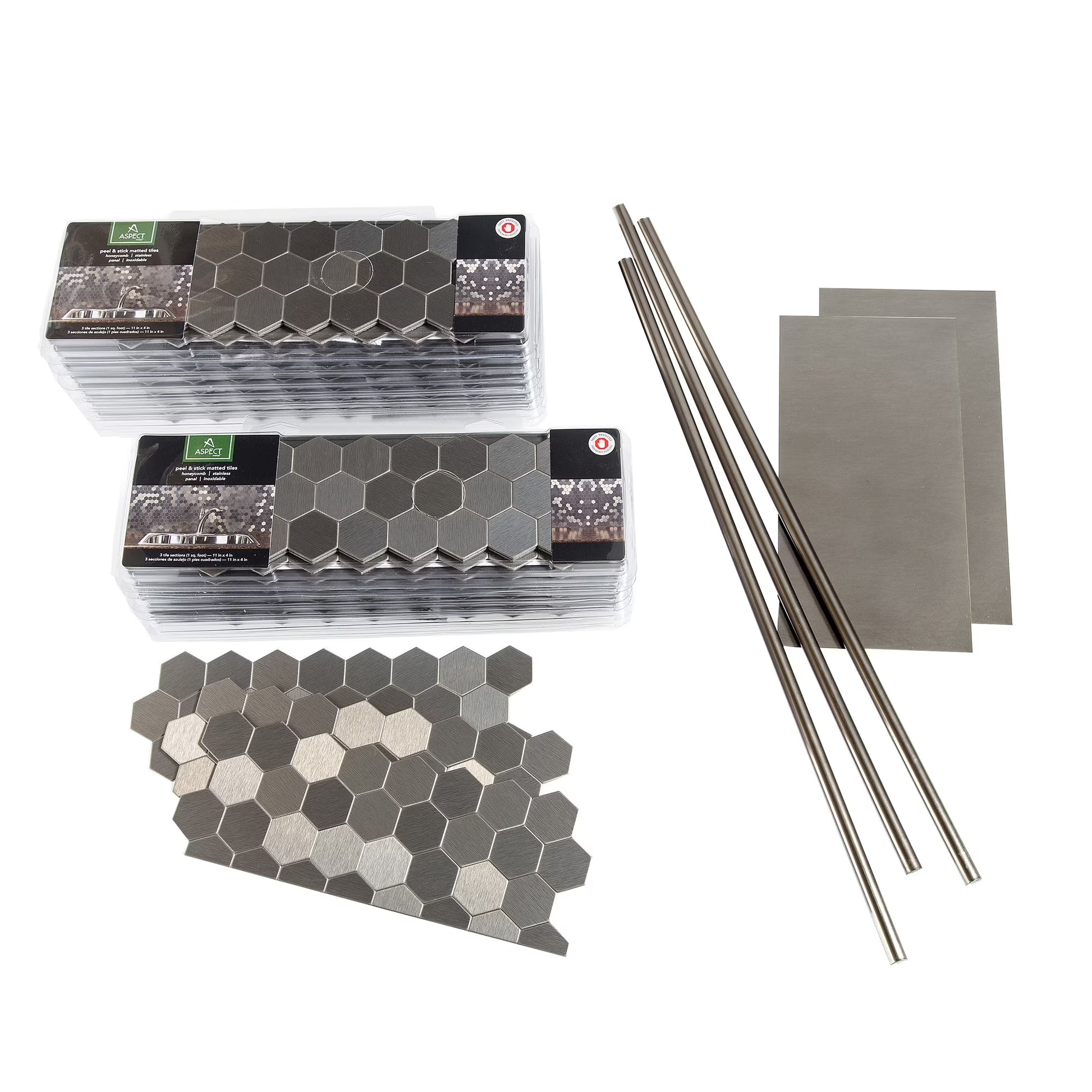 product image Aspect Peel and Stick Backsplash Honeycomb Champagne Matted Metal Tile 15 Sq Ft Kit for Kitchen and Bathrooms